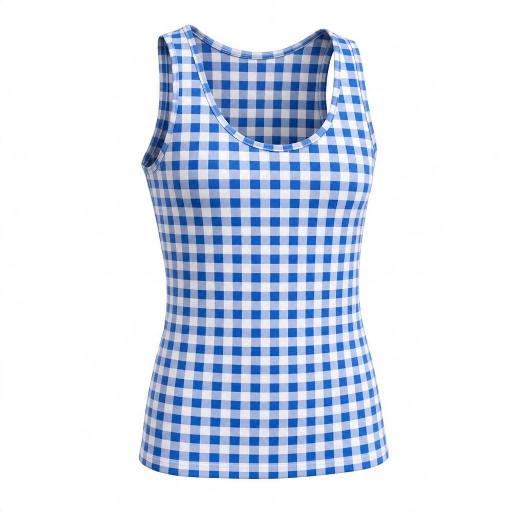 Time and Tru Women's Gingham Check Tank Top White/Blue Size XXXL